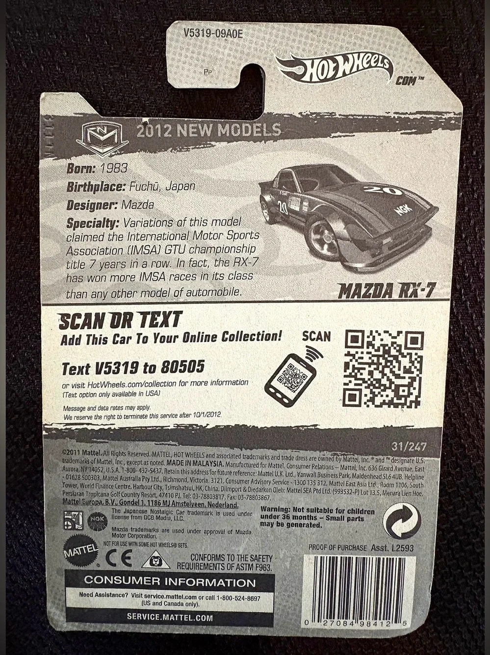 Hot Wheels NWT Mazda RX-7, 31/150